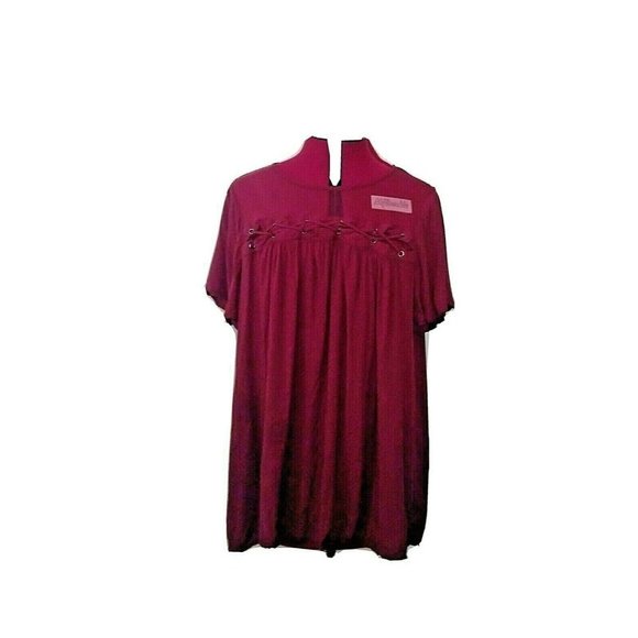 Torrid Womens Blouse Size 1 14/16 1XL Merlot Lace Up Trim Mesh Inset - Picture 2 of 8